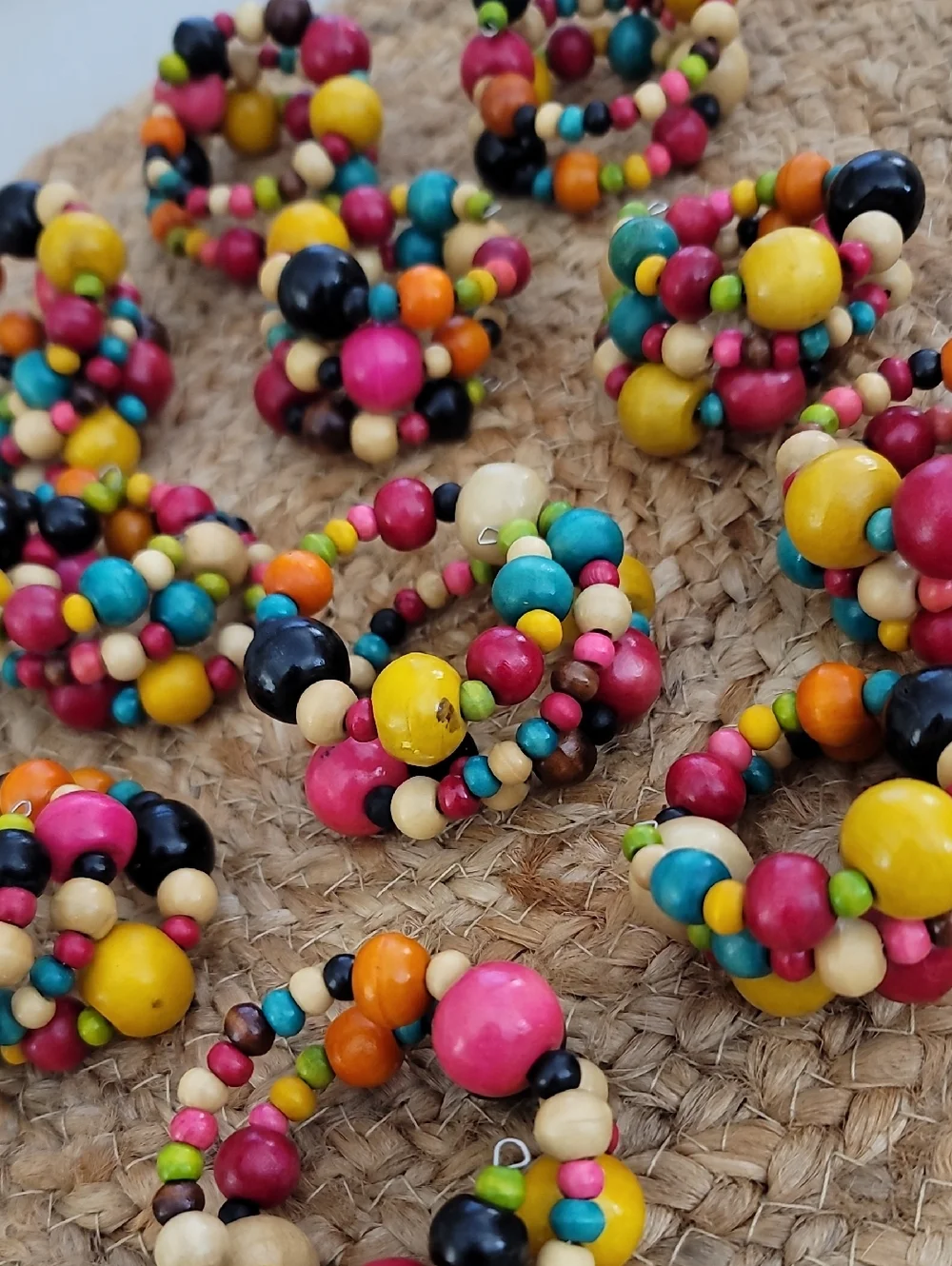 Pier 1 Set of 12 Colorful Wood Bead Napkin Rings